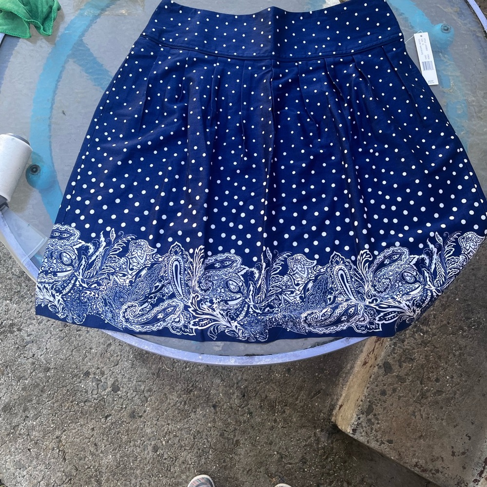 Sharagano Blue and White A-Line Pleated Skirt